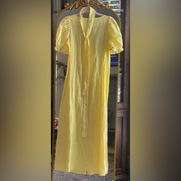NWOT Sleeper Women's Yellow Linen Button Front Self-Tie Brigitte Dress Size S - Picture 11 of 11